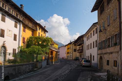 The main road which runs through the small town of Ampezzo in Udine Province, Friuli-Venezia Giulia, north east Italy  © dragoncello
