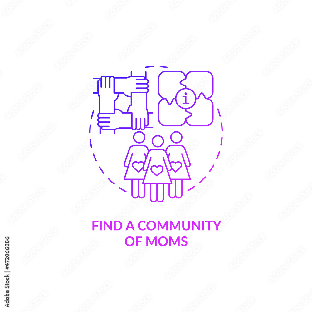 Find community of moms purple gradient concept icon. Preparing for baby arrival abstract idea thin line illustration. Alliance for support and communication. Vector isolated outline color drawing