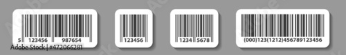 EAN code stickers, linear barcode set of labels. Abstract product mark template for scanner  or barcode reader. Set of EAN typical icons isolated. Vector illustration