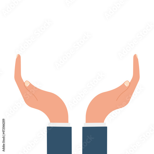 Open hands vector illustration on white background. Support and care symbol. Vector isolated symbol illustration.