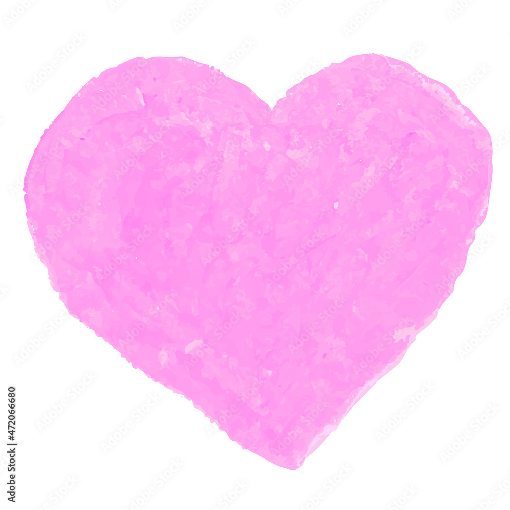 Vector colorful illustration of heart shape drawn with pink colored oil pastels. Elements for design greeting card, poster, banner, Social Media post, invitation, sale, brochure, other graphic design
