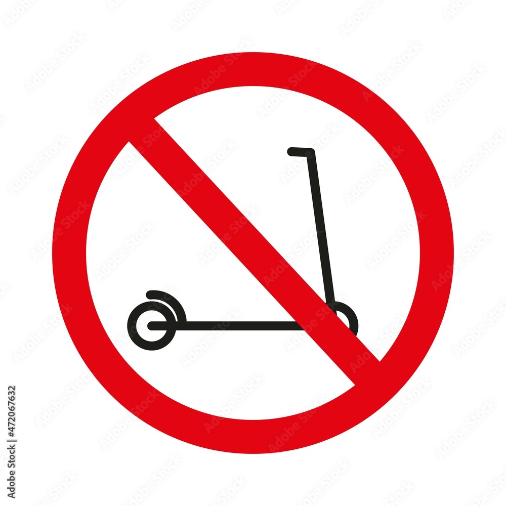 riding a scooter is prohibited. with a scooter is prohibited. vector prohibition sign riding a scooter is prohibited. with a scooter is prohibited. vector prohibition sign