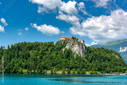 Fairytale Bled Castle on Hill at Lake Bled in Slovenia