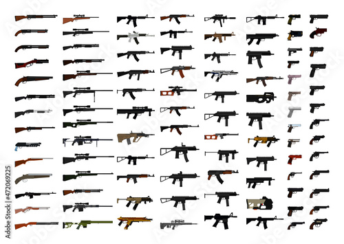Vászonkép Collection of realistic firearms