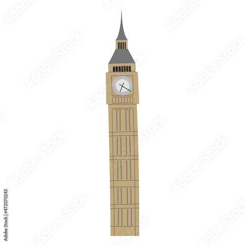 Vector color hand drawn illustration with Big Ben. London, England.  Great Bell of the striking clock. Clock tower. Isolated on white background