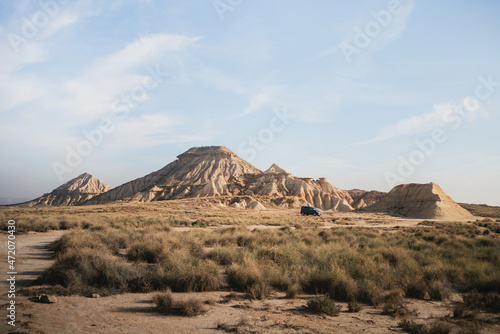 Range of mountains in sand terrain of Navarra province photo