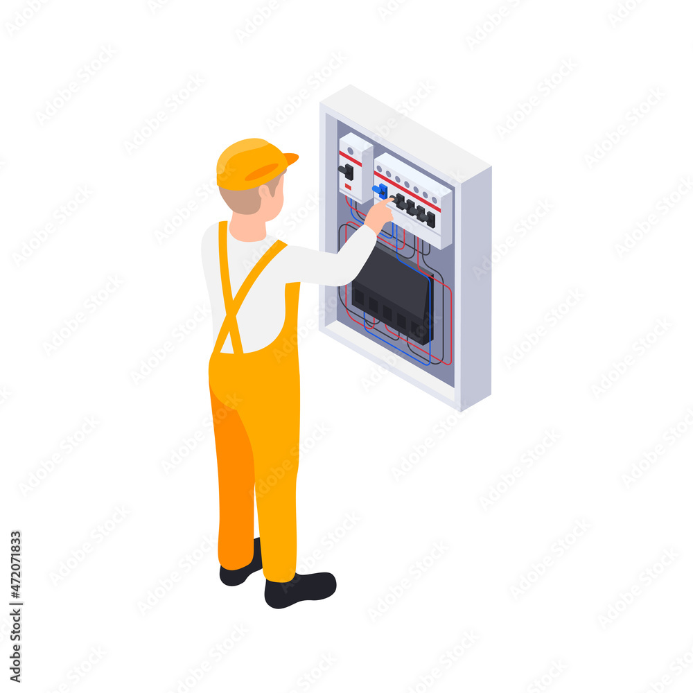 Electrician With Panel Composition Electrician With Panel Composition