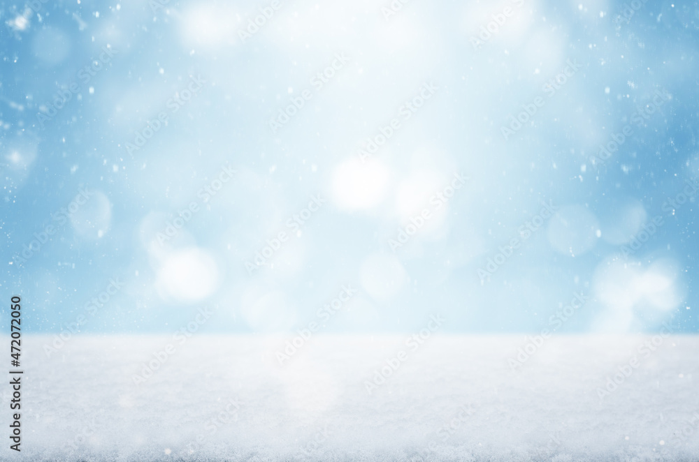 cold winter snow landscape with sky bokeh background for a traditional Christmas scene