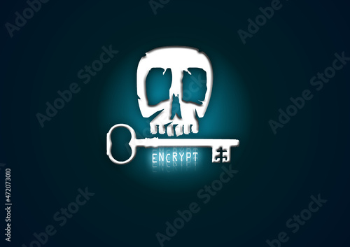 ransomware encrypt key icon and binary code illustration skull cryptolocker virus on a computer