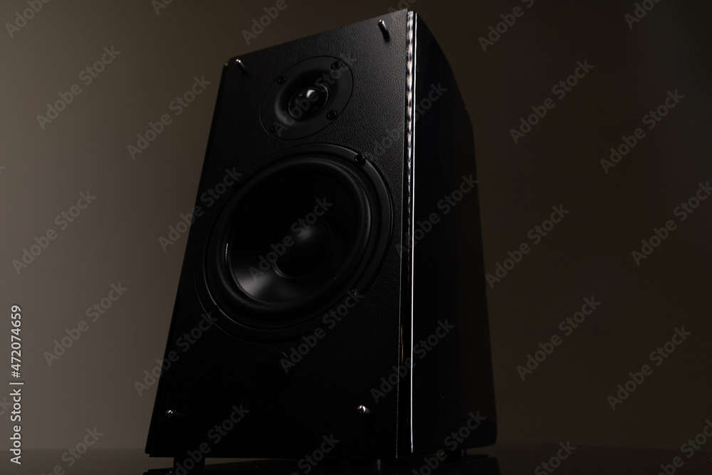 speaker with large hi-fi level speaker for home theater on dark background speaker with large hi-fi level speaker for home theater on dark background
