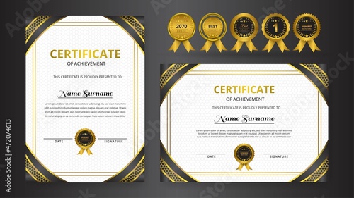 Gradient golden black luxury certificate with elegant style