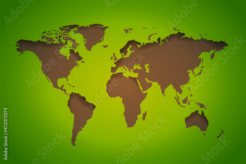 Worldwide map in green and brown eco colours  papercraft eco illustration