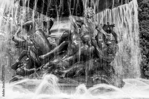The fountain called “Stuermische Wogen” (Stormy Waves), monochrome. It is situated on the Albrechtsplatz in the Neustadt (New City) of Dresden, Germany. Fountain was built in 1894 by Robert Dietz.