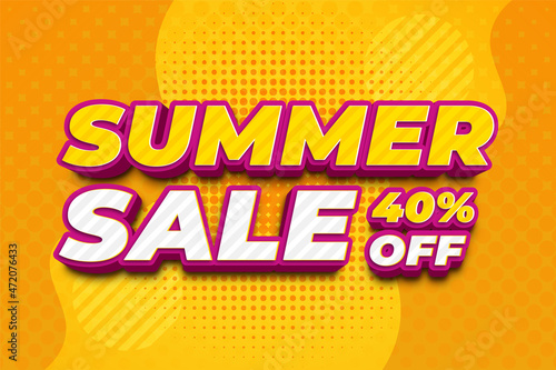 Summer sale 3d editable text effect Premium Vector with background