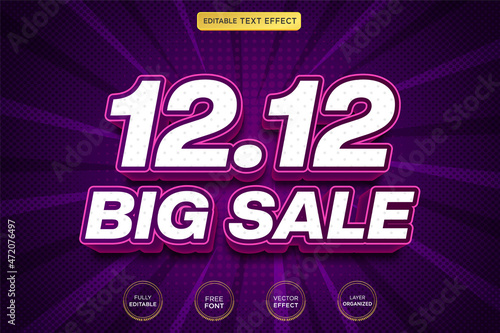 12 12 big sale 3d editable text effect Premium Vector with background