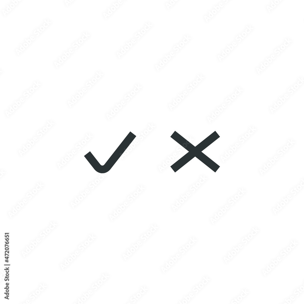 Vector sign of the check mark and cross symbol is isolated on a white background. check mark and cross icon color editable. Vector sign of the check mark and cross symbol is isolated on a white background. check mark and cross icon color editable.