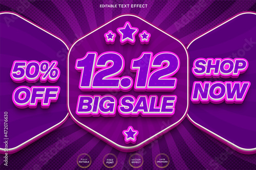 12 12 big sale 3d editable text effect Premium Vector with background and banner