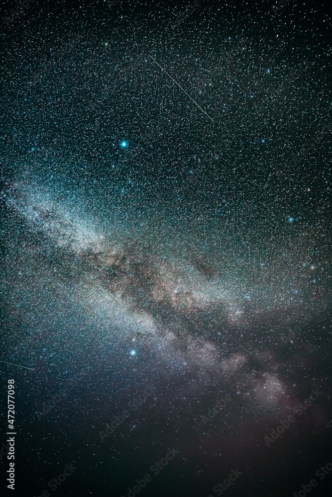 Obraz premium Real Night Sky Stars With Milky Way Galaxy. Natural Starry Sky Colorful Background