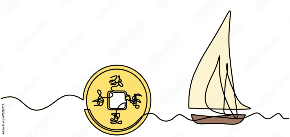 Abstract chinese coin as continuous lines drawing on white background. Vector Abstract chinese coin as continuous lines drawing on white background. Vector