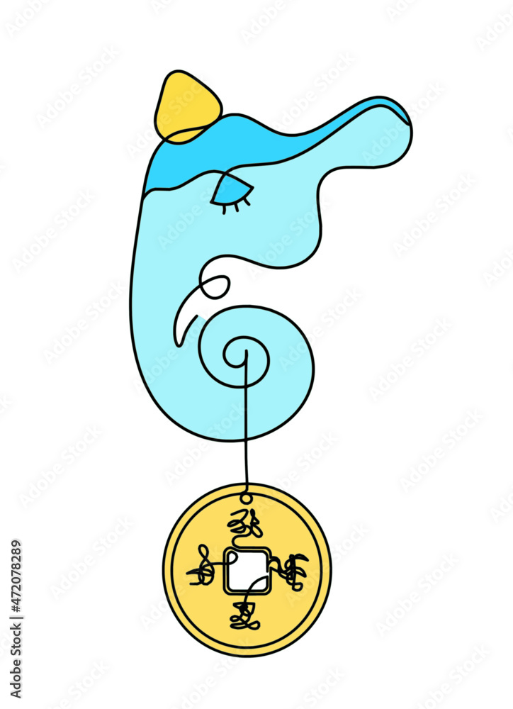 Abstract chinese coin as continuous lines drawing on white background. Vector Abstract chinese coin as continuous lines drawing on white background. Vector