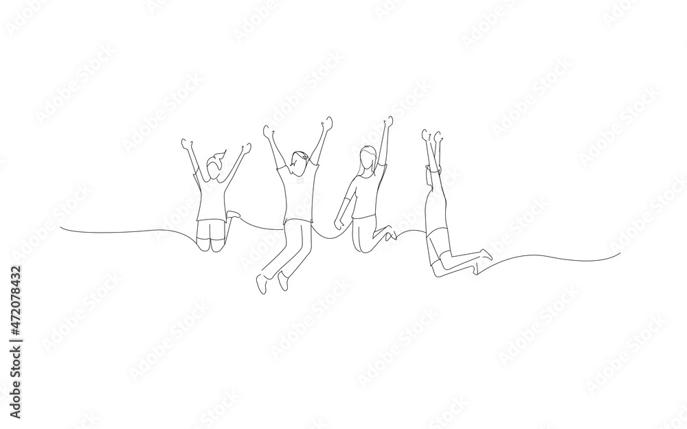 Successful team members jumping isolated on white background. For ad, marketing and poster. Useful for app, travel agency and magazine. Creative business concept, art vector illustration Successful team members jumping isolated on white background. For ad, marketing and poster. Useful for app, travel agency and magazine. Creative business concept, art vector illustration