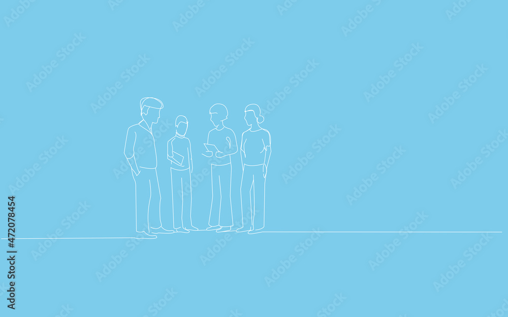 Group of business people talking isolated on blue background. For web site, poster, placard, print material and mobile app. Modern concept, vector illustration Group of business people talking isolated on blue background. For web site, poster, placard, print material and mobile app. Modern concept, vector illustration