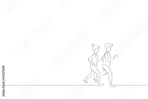 Marathon runners isolated on white background. For web site  poster  placard  print material and mobile app. Creative art  modern drawing concept  vector illustration