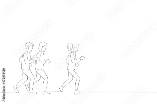 Marathon runners isolated on white background. For web site  poster  placard  print material and mobile app. Creative art  modern drawing concept  vector illustration
