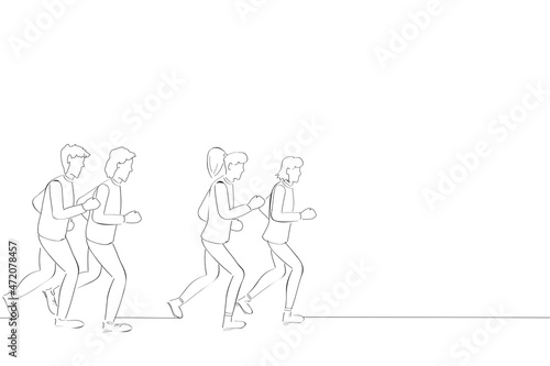 Marathon runners isolated on white background. For web site  poster  placard  print material and mobile app. Creative art  modern drawing concept  vector illustration