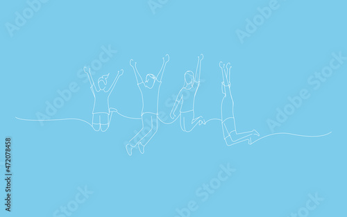 Successful team members jumping isolated on blue background. For ad, marketing and poster. Useful for app, travel agency and magazine. Creative business concept, art vector illustration
