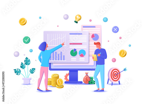 Cartoon Color Characters People and Data Analysis Business Finance Concept Include of Chart and Diagram. Vector illustration