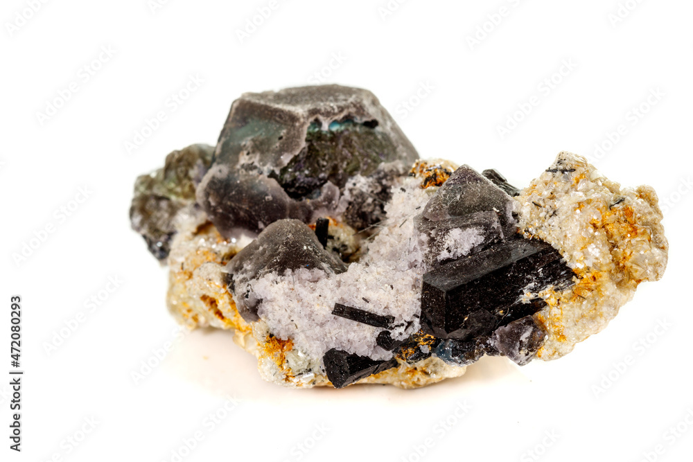 macro mineral fluorite stone on white background