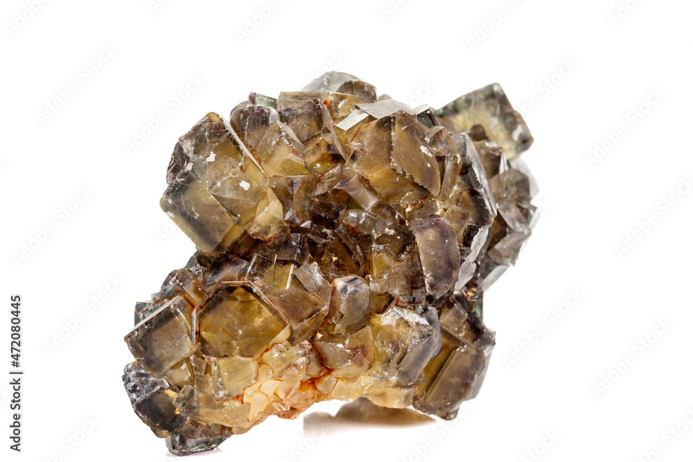 Macro stone mineral Fluorite on a white background Macro stone mineral Fluorite on a white background