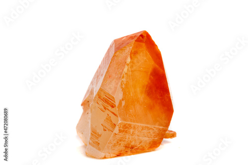 Macro mineral stone Lemurian Crystal a white background