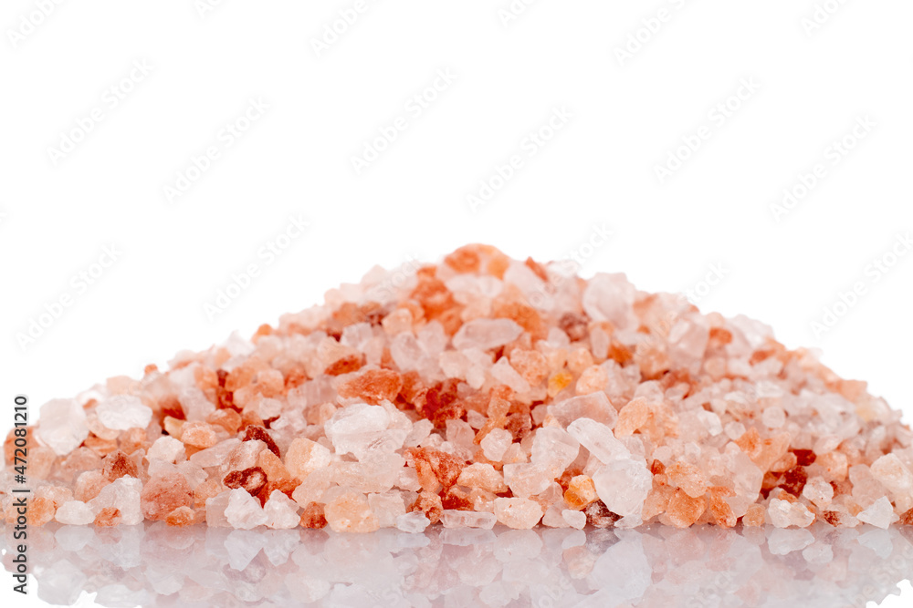 Crystals of Himalayan salt, close-up, isolated on white. Crystals of Himalayan salt, close-up, isolated on white.