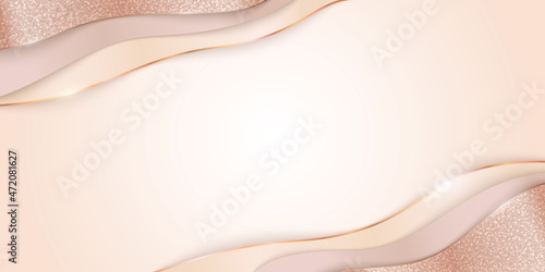 Vector abstract shiny luxury background in paper cut style with golden lines, glitter and copy space. Elegant multi-layered modern backdrop in beige and brown colors with place for text