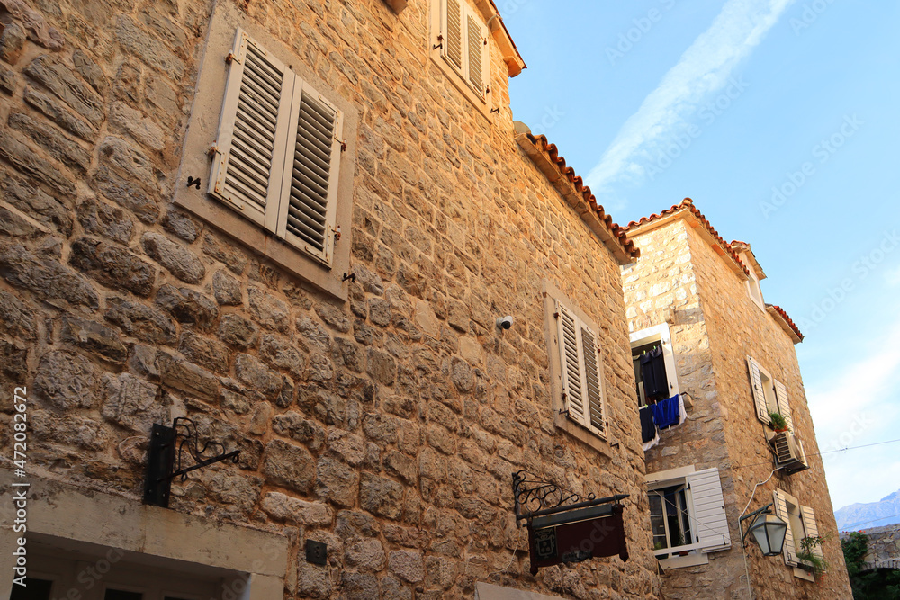 Historical houses of Old Town in Budva, Montenegro
