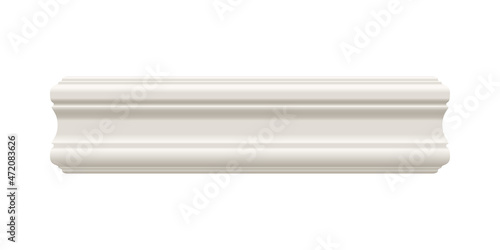 White molding or skirting cornice. Ceiling crown baseboard on white background. Plaster, wooden or styrofoam interior decor. Classic home design. Vector illustration. photo