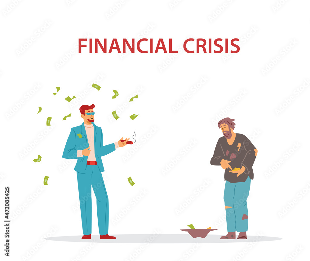 Financial crisis and economic collapse concept, flat vector illustration.