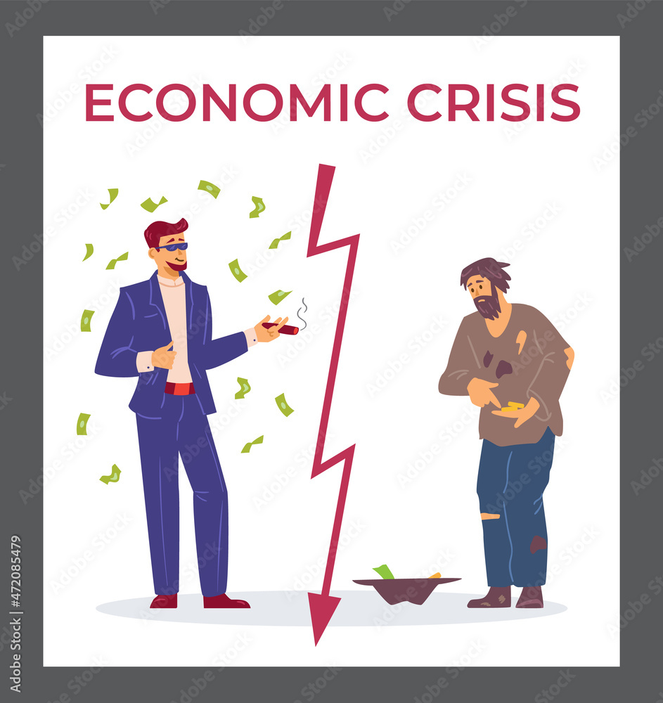 Economic crisis and social stratification banner flat vector illustration. Economic crisis and social stratification banner flat vector illustration.