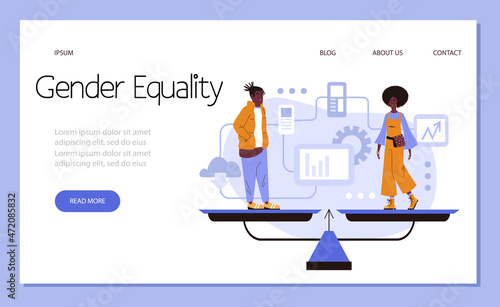 Equal rights, gender equality and feminism webpage, flat vector illustration.