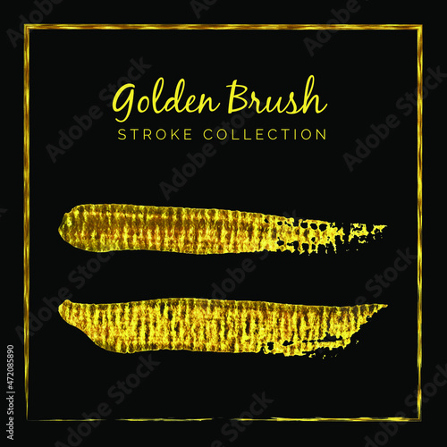Golden brush stroke collection set on a black background or paintbrush	