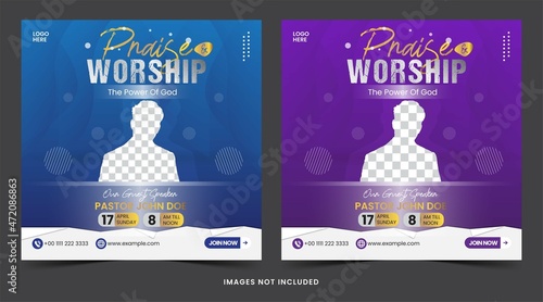 Social media post church with luxury elegant and blue purple color template