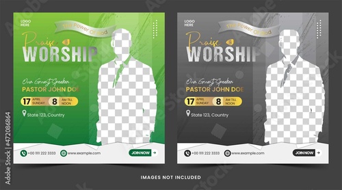 Social media post or flyer church template with luxury elegant green and brown color