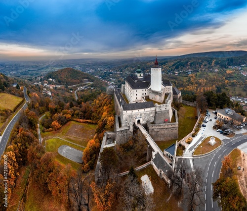 Burg Forchtenstein castle, Austria, Europe, aerial drone photo. photo