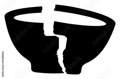 Broken soup bowl vector illustration on a white background. An isolated flat icon illustration of broken soup bowl.