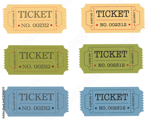 Retro tickets. Vintage cinema ticket . concert and festival event, movie theater coupon. Circus show 