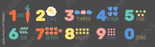 Vector illustration of bright Numbers for kids education or game.