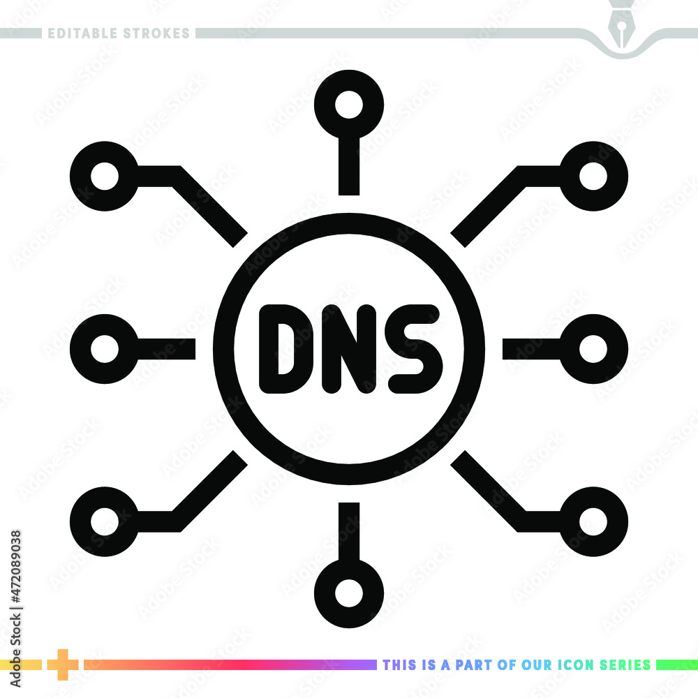 Editable line icon of domain name system as a customizable black stroke eps vector graphic. Editable line icon of domain name system as a customizable black stroke eps vector graphic.