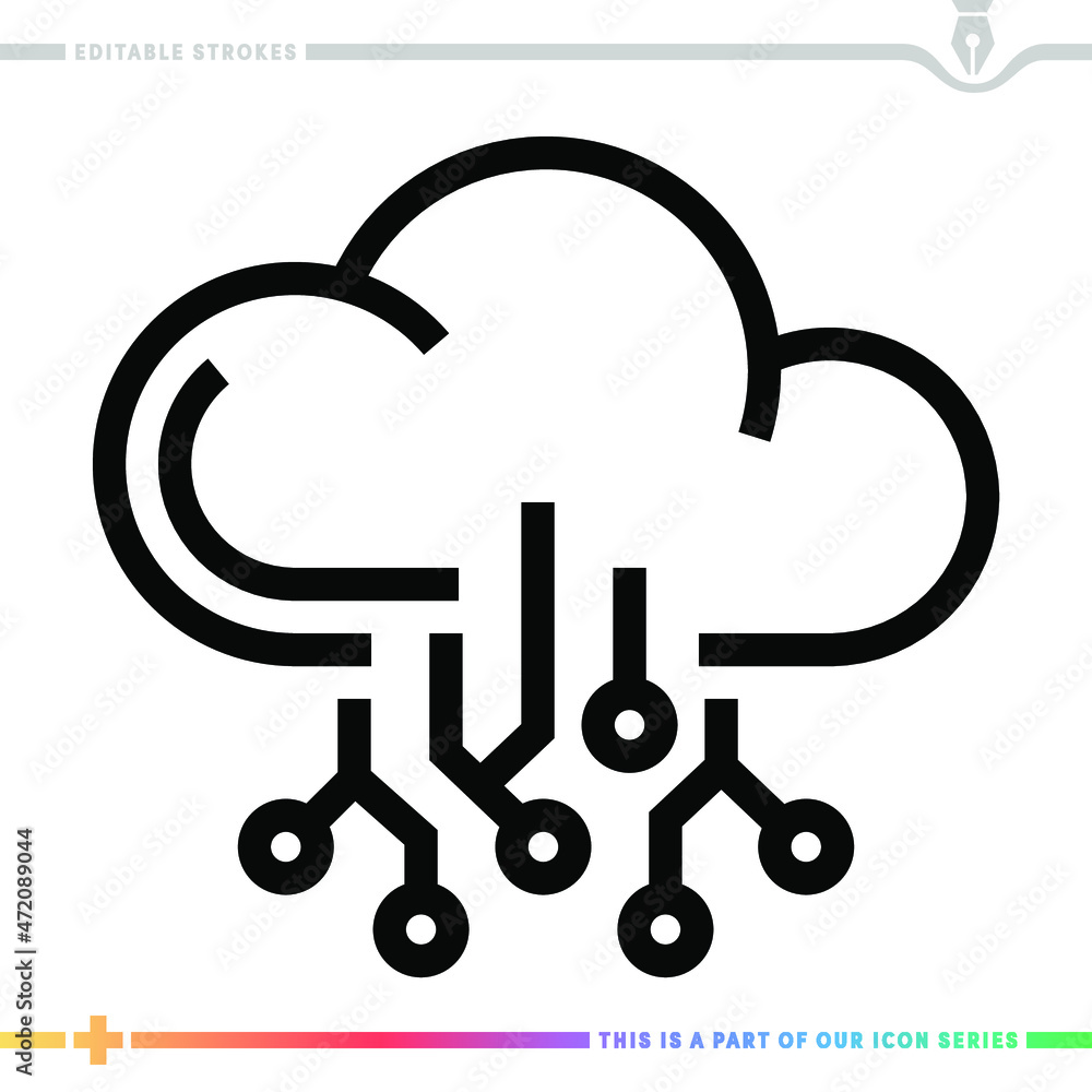 Editable line icon of cloud technology as a customizable black stroke eps vector graphic. Editable line icon of cloud technology as a customizable black stroke eps vector graphic.